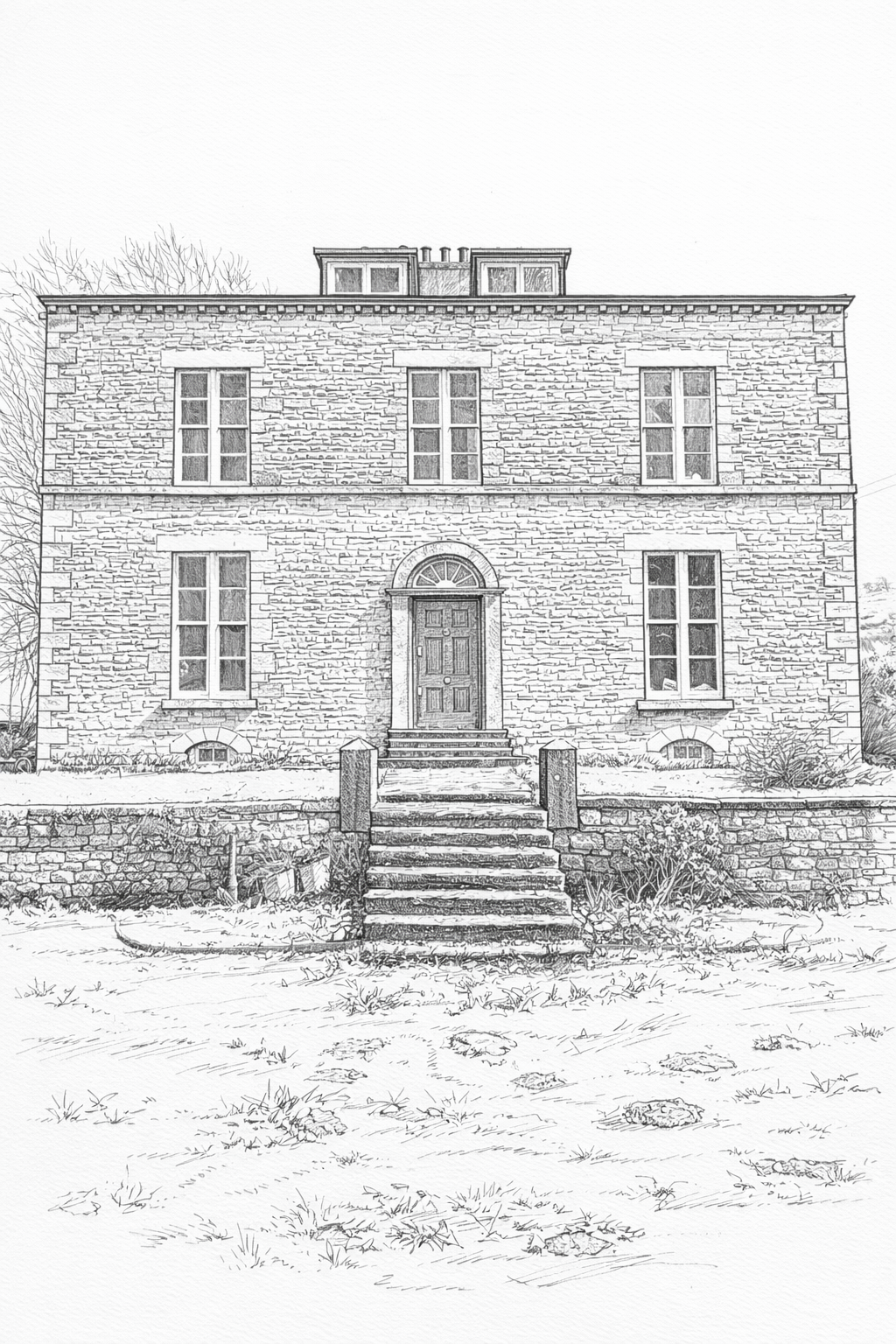 Pencil sketch of a Georgian listed building